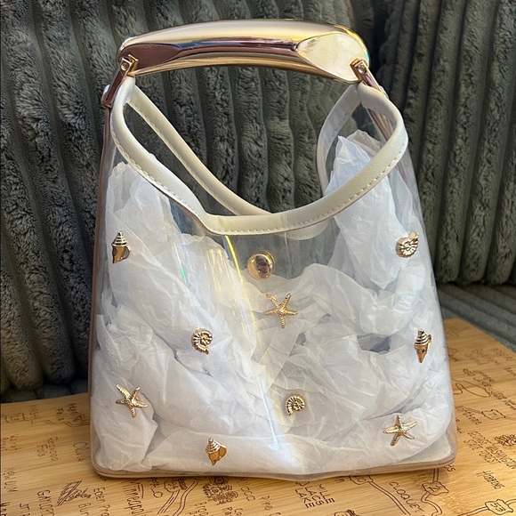 A New Day Clear Mini Slouchy Seashell 🐚 Embellished Handbag Mini Tote Bag - Picture 3 of 17